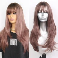 sivir synthetic with bangs straight wigs for woman pink brownhoneyhoney tea flax heat resistant fibre cosplaypartydaily