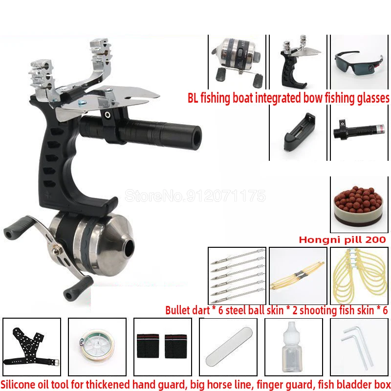 

New Fishing Set Slingshot Hunting Catapult Suit Outdoor Shooting Reel + Darts Protective Gloves Flashlight Tools Professional