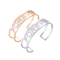 fashion jewelry bangles for women colorful crystal forever letters stainless steel open cuff bracelets 2021 new