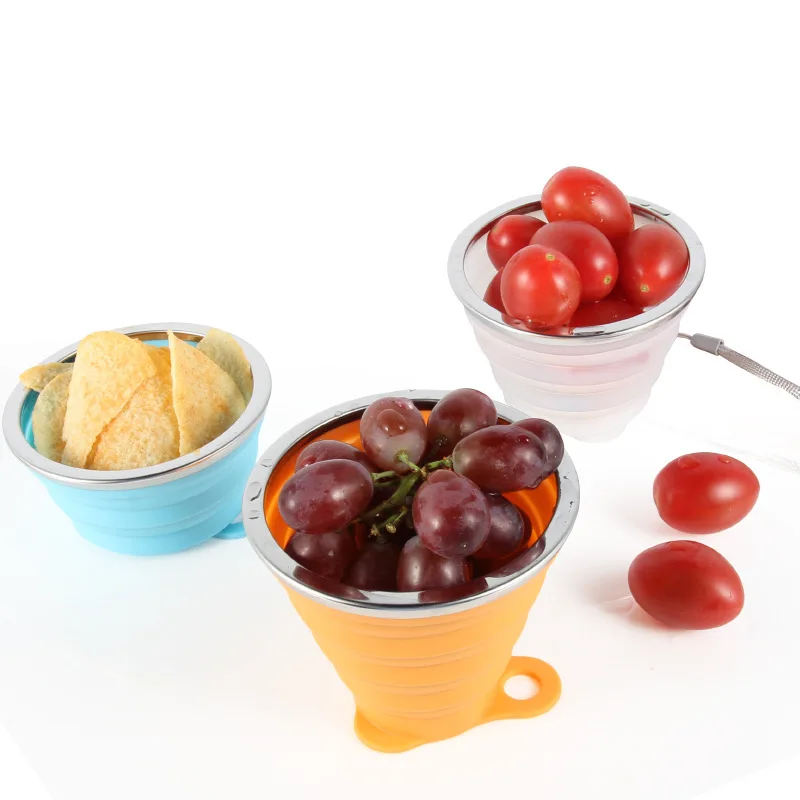 Портативные складные чашки 270 мл пищевые для воды силиконовые цветные выдвижные