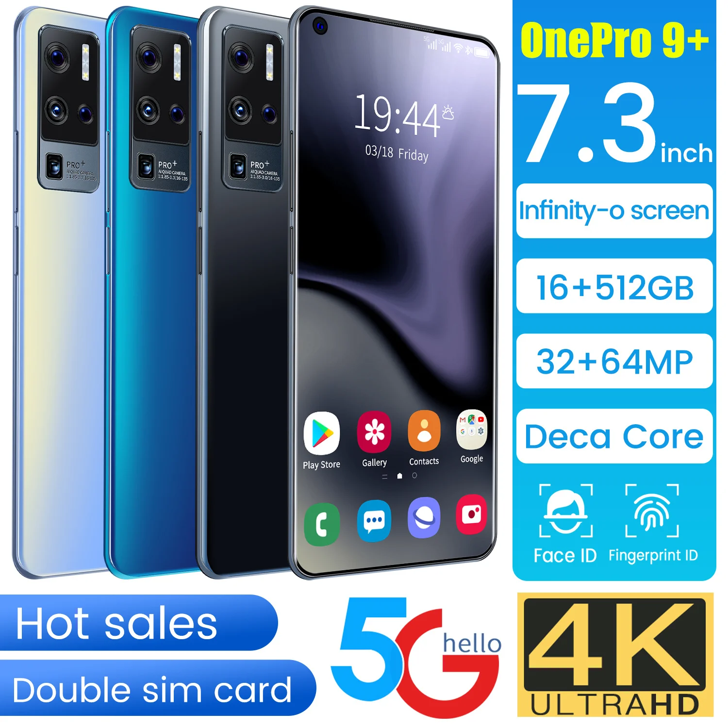

New OnePro 9 6800mAh Global Version Smartphone 7.3 Inch 16GB 512GB 32MP 64MP Snapdragon 888 Cellphone Deca Core 5G Mobile phone