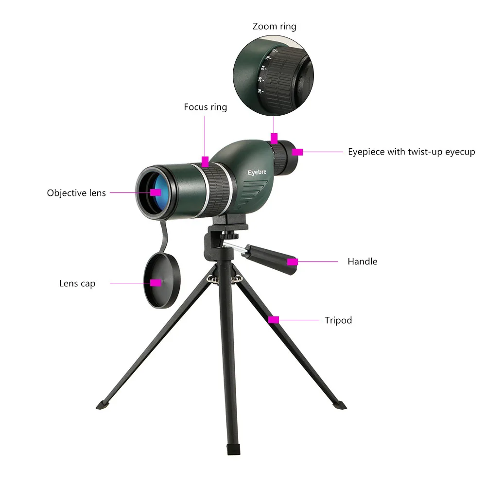 eyebre 12-36x50 Straight/Angled Spotting Scope with Tripod Portable Hunting Monocular Telescope Carry Bag for | Спорт и развлечения