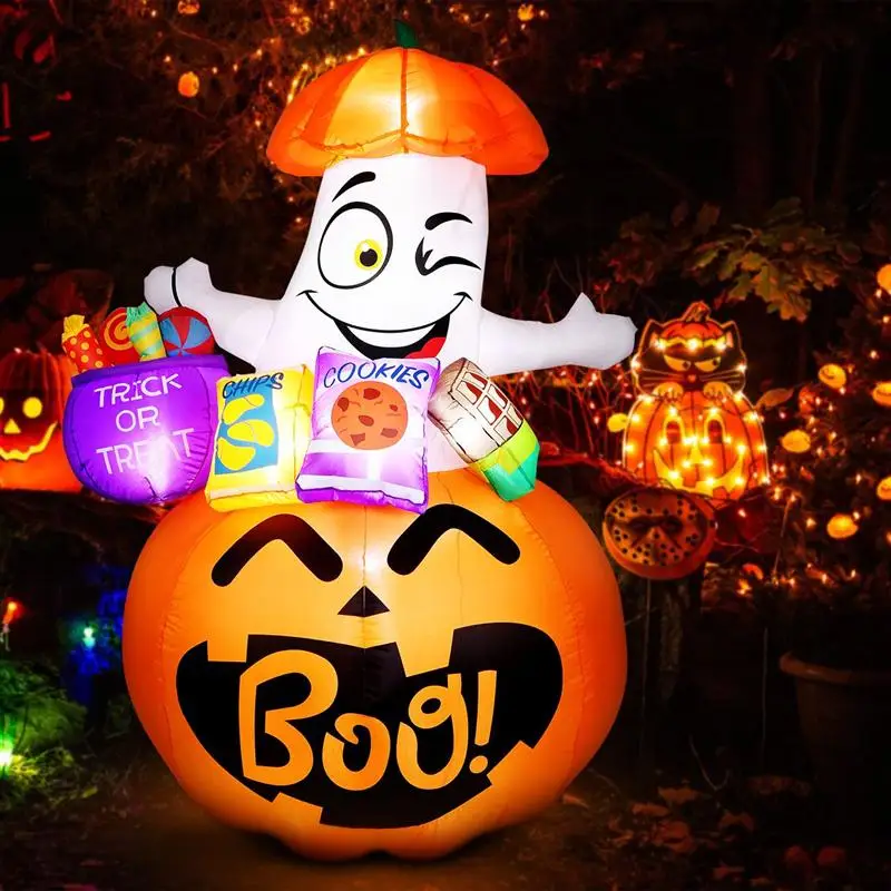 

UNOMOR 6ft Halloween LED Light Inflatable Ghost and Pumpkin Trick or Treat Ghost Model Party Yard Decoration with US Plug