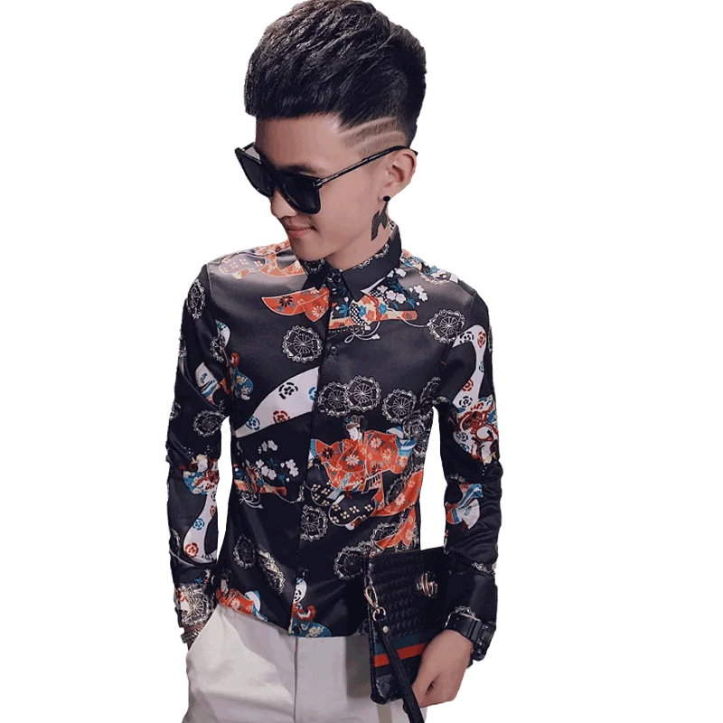 

Beauty Pattern 3D Printing Slim Fit Long Sleeve Dress Shirt Men Autumn New Quality Polyester Soft Smooth Camisa Masculina M-XXXL
