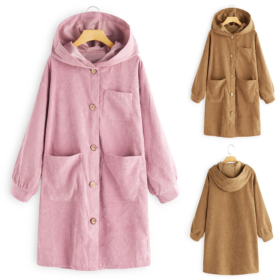 Women Hooded Jacket Loose Casual Long Sleeve Coat 2020 Autumn New Style Button Up Hoody | Женская одежда