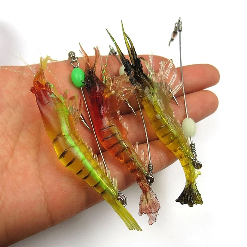 3PCS 9.5cm 6g Realistic Artificial Soft Shrimp Lure Hook with Leader Cord Trace Luminous Predator Fishing Baits | Спорт и