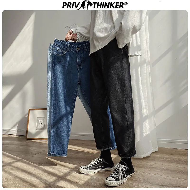 

Privathink Solid Color Men's Blue Harem Jeans 2020 Korean Man Slim Black Ankle Length Pants Men Casual Denim Pants 5XL