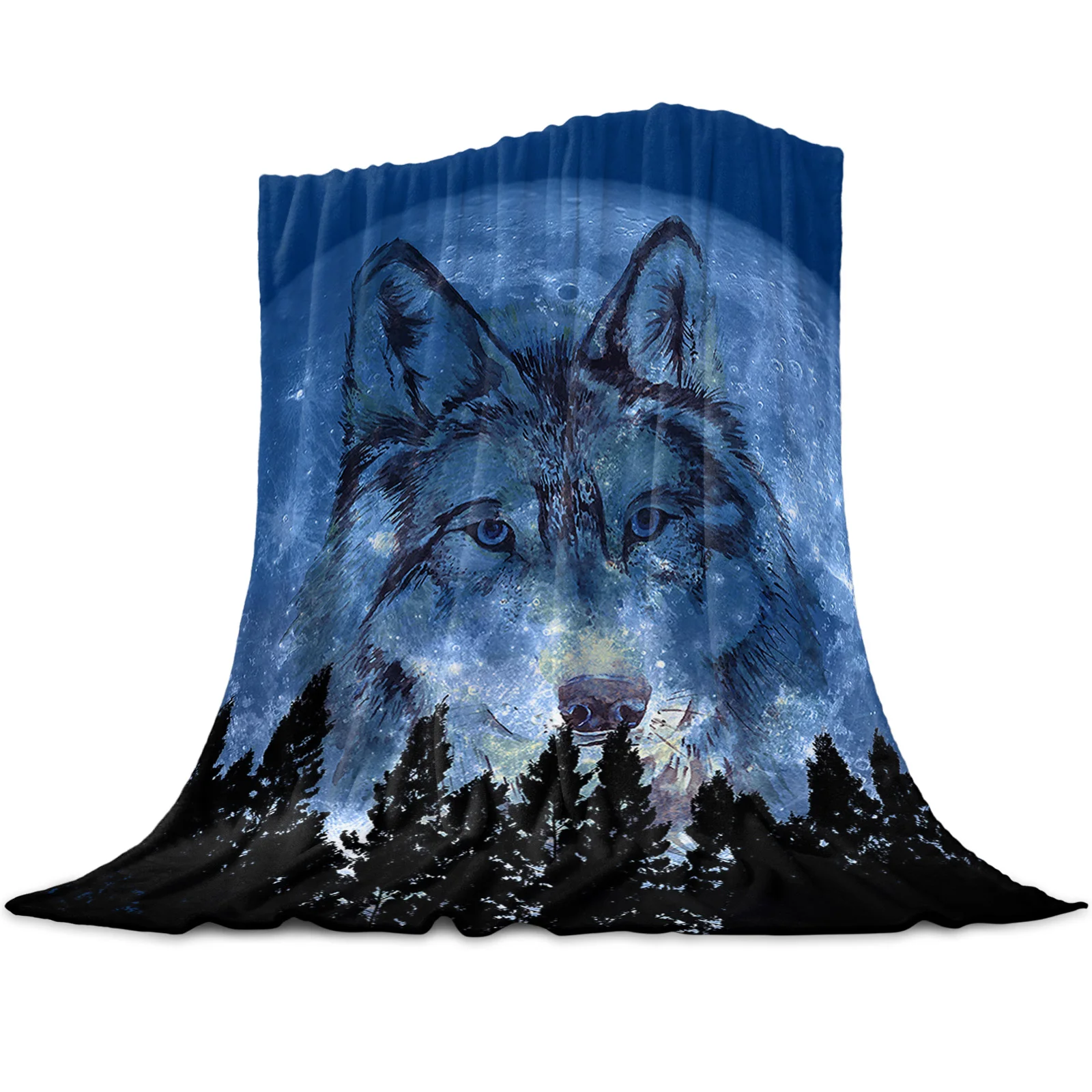 

Флисовое одеяло с изображением животных, волка, ночи, Луны, леса, кораллового цвета, покрывало для кровати, Фланелевое покрывало для дивана, ...