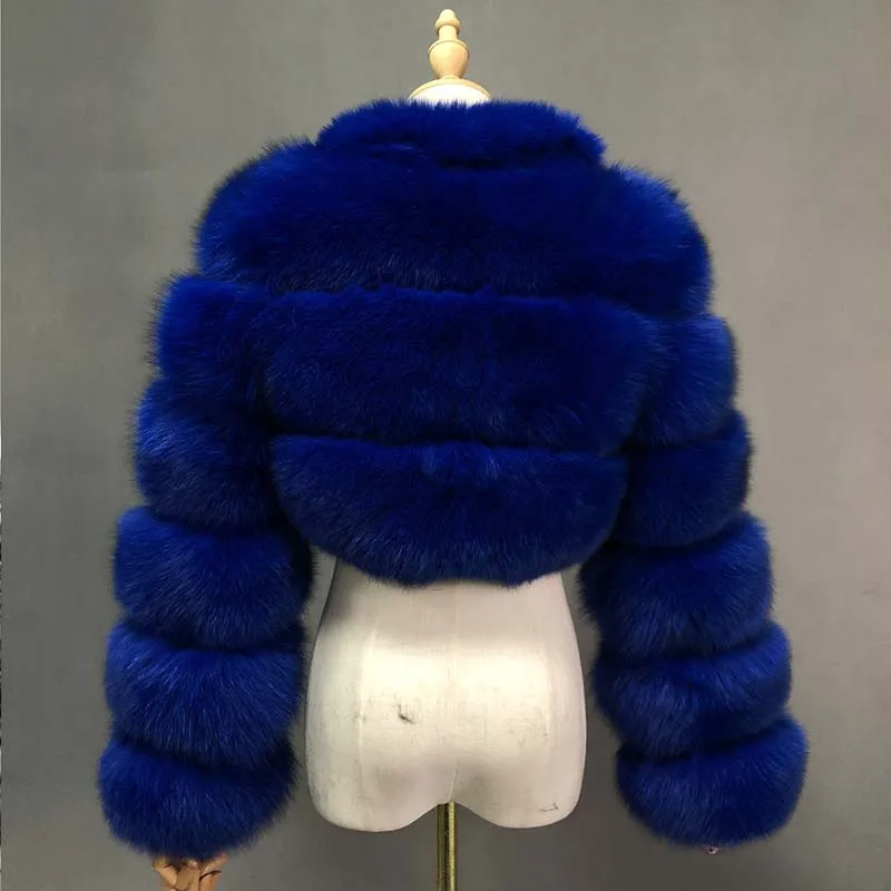 

Hot Sale Short Faux Fur Real Photos Coats Fashion Royal Blue Turn-down Collar Long Sleeves Spliced Warm Winter Overcoats Women