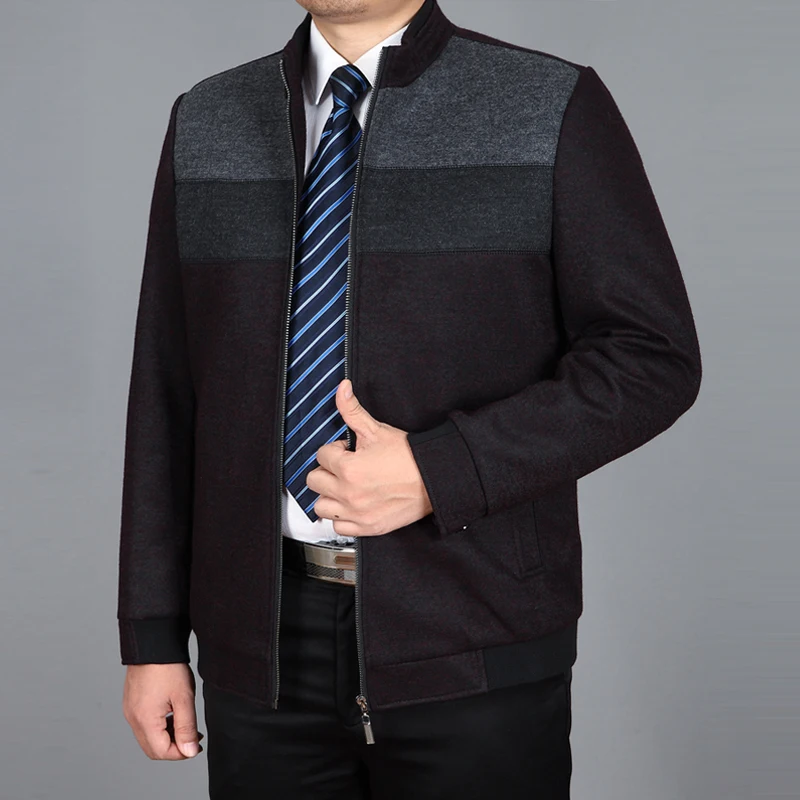 2021 Мужская Шерстяная Куртка Лоскутная Осень Шерстяное Пальто Зимняя С Молнией