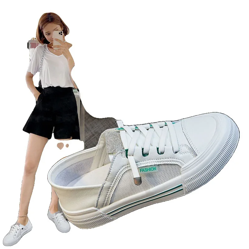 

2021 White Shoes Female Summer New Versatile Flat Bottom Casual Sneakers Thin Breathable