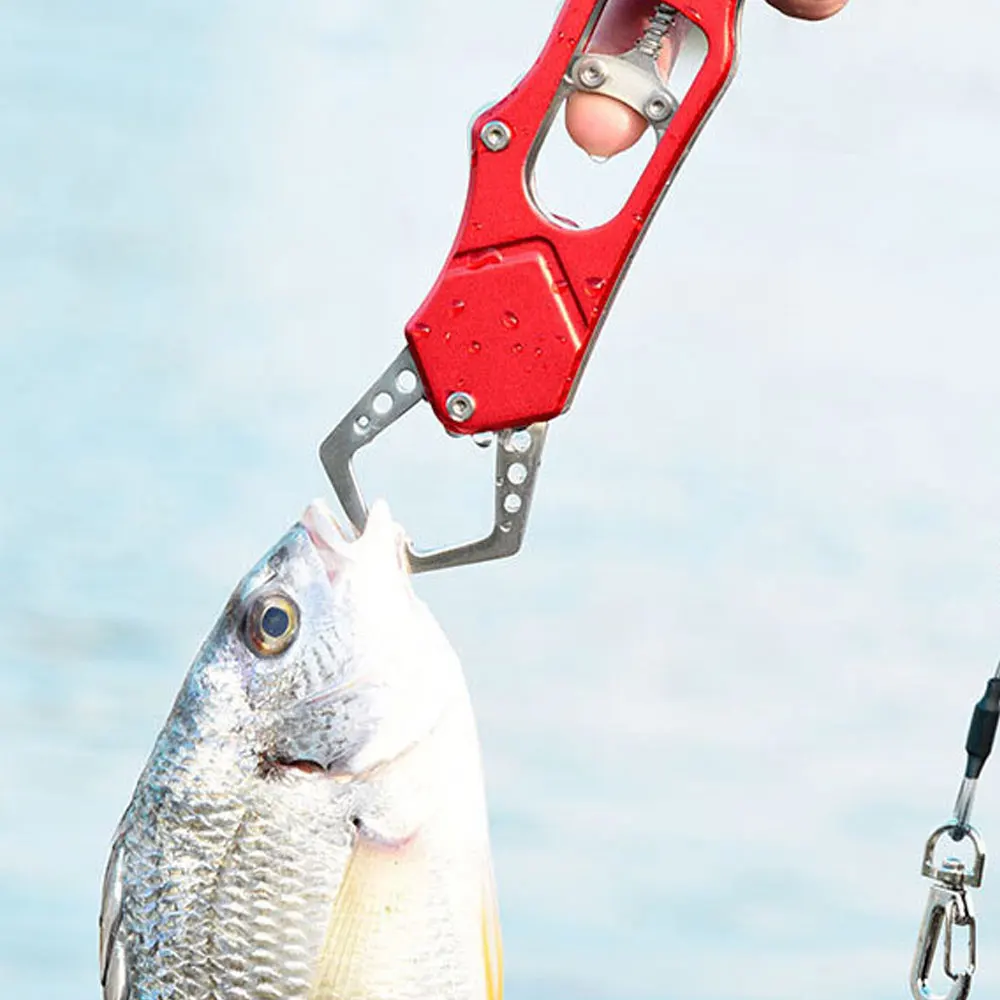 

Fishing Pliers Portable Aluminum Fishing Gripper Lip Clamp Grabber Fish Controller Accessories With Lanyard For Night Fishing