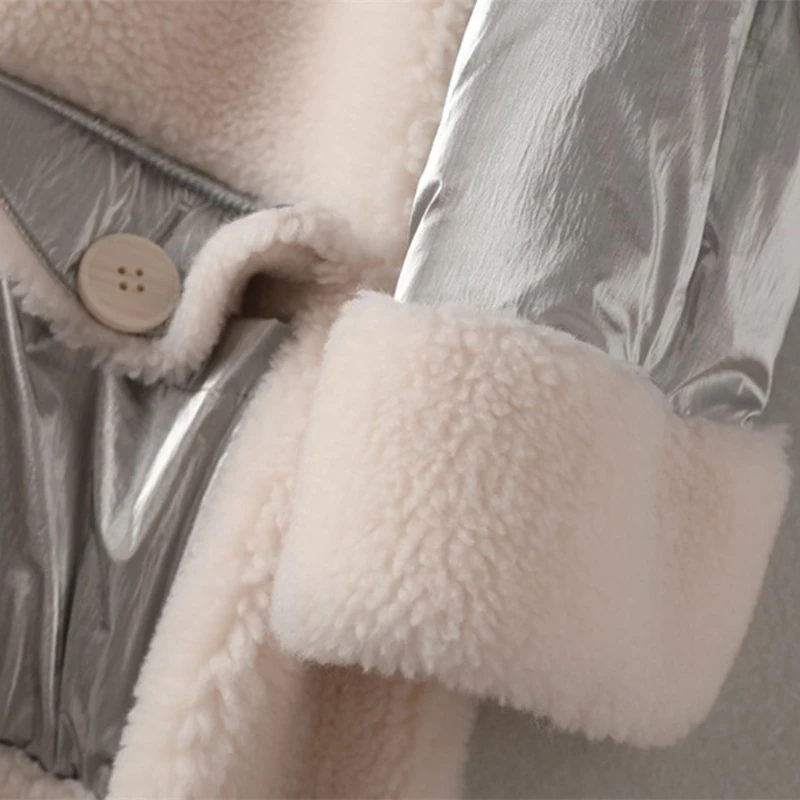 Новинка 2019 года Зимний пуховик из стриженной овечей шерсти в Корейском стиле