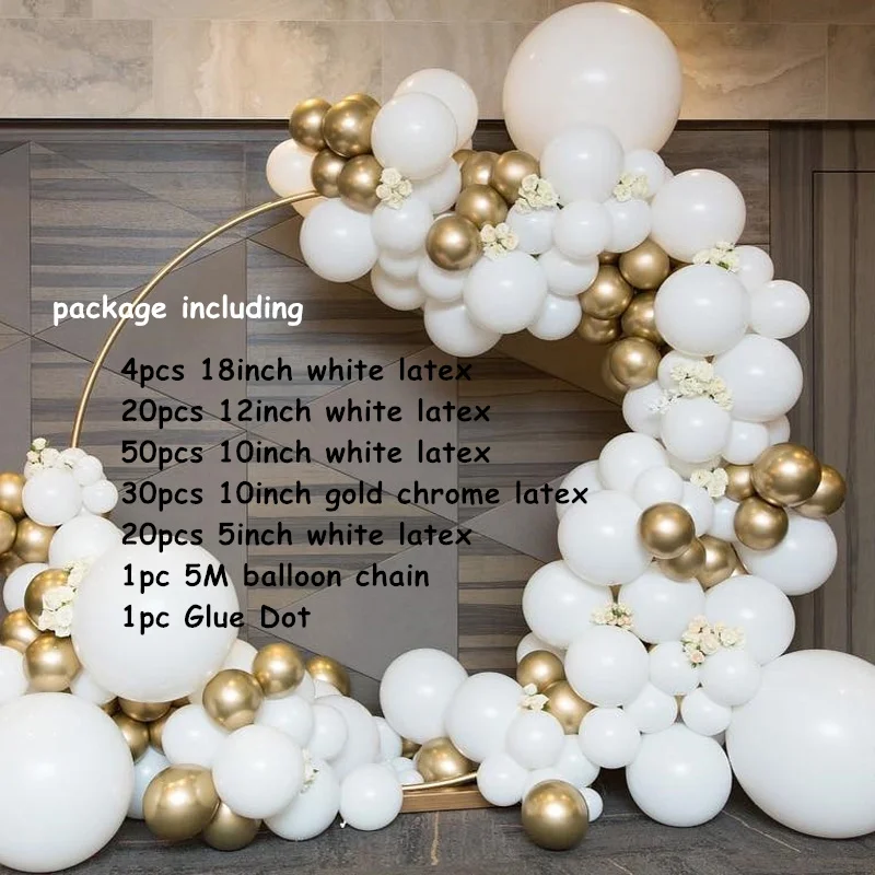 

126pcs/Set Matte white Gold Metallic balloons garland arch kit baby Shower wedding birthday party Chrome Balloon Decoration kids