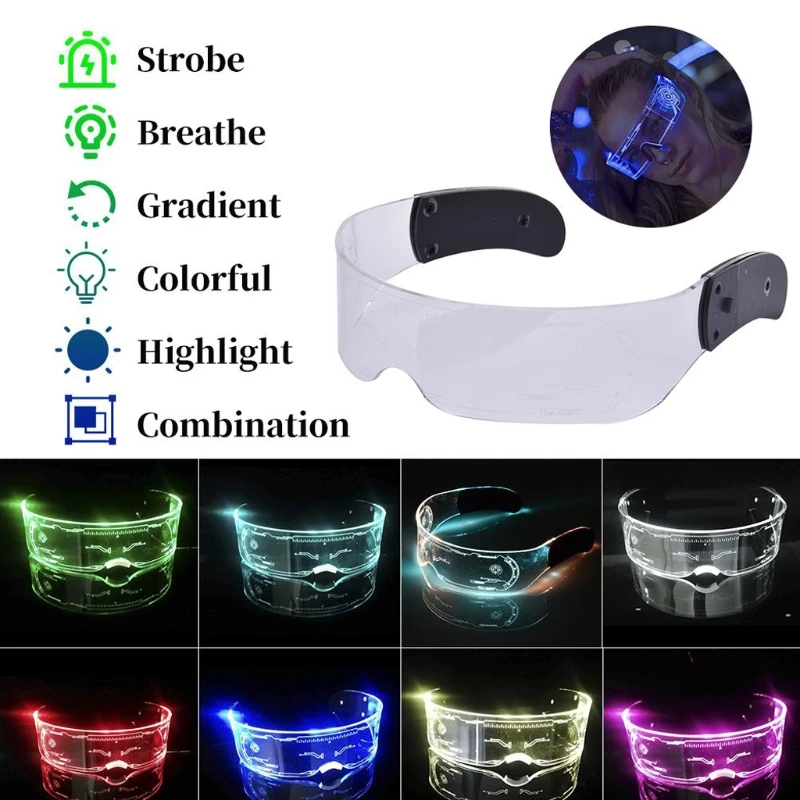 LED Glasses EL Wire Neon Party Luminous Light Up Rave Costume Decor DJ SunGlasses Halloween Decoration | Электроника