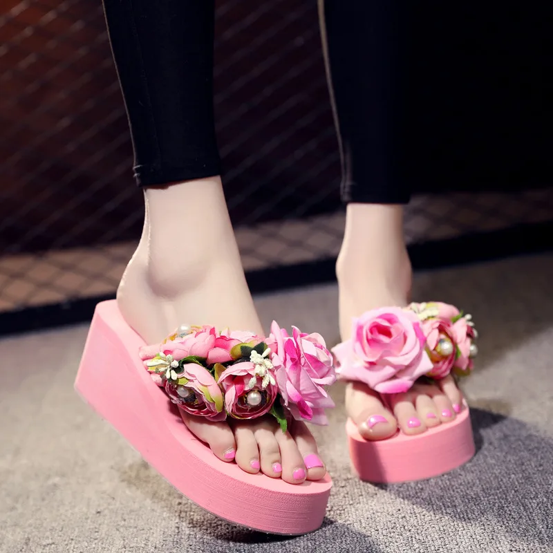 Шлепанцы женские ручной работы сандалии на высоком каблуке пляжные шлепанцы с