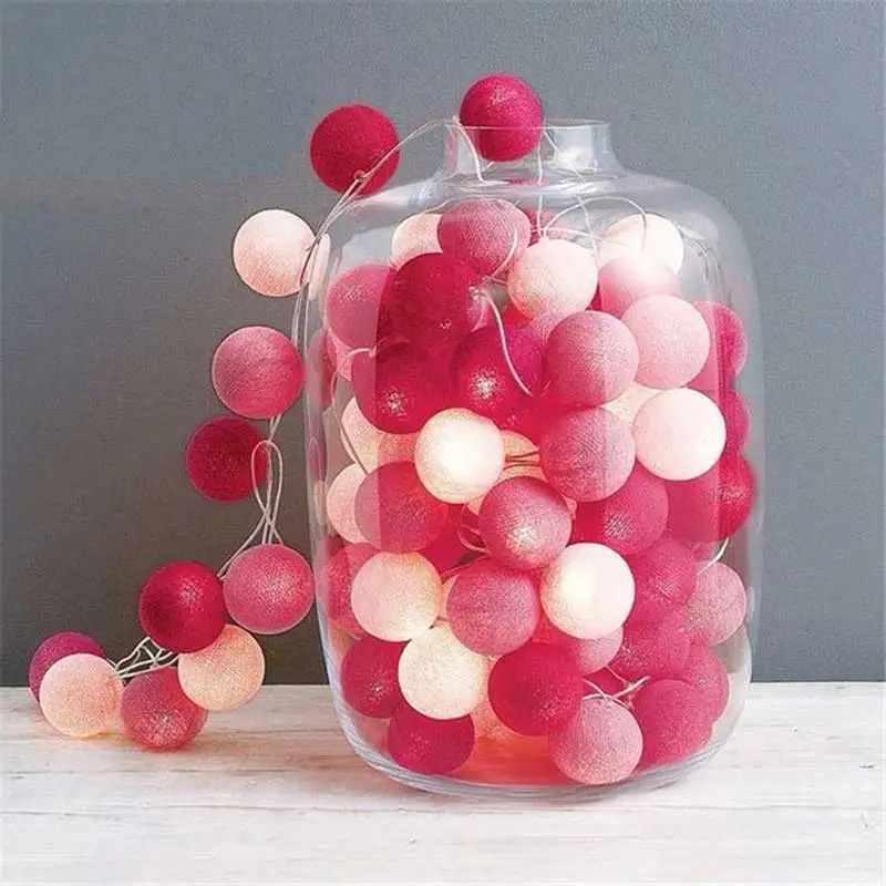 Pink QYJSD 1,5 м/3M/6 м хлопковый шар гирлянды милые сказочные Огни наружное украшение Праздничная гирлянда Рождественский Глобус осветительная цепь - Испускаемый цвет: Pink