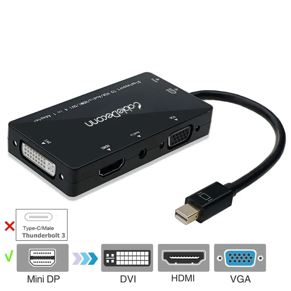 Мини дисплейный порт для интерфейса Thunderbolt мужчина к VGA F AUX HDMI DVI 4 в 1 Адаптер с