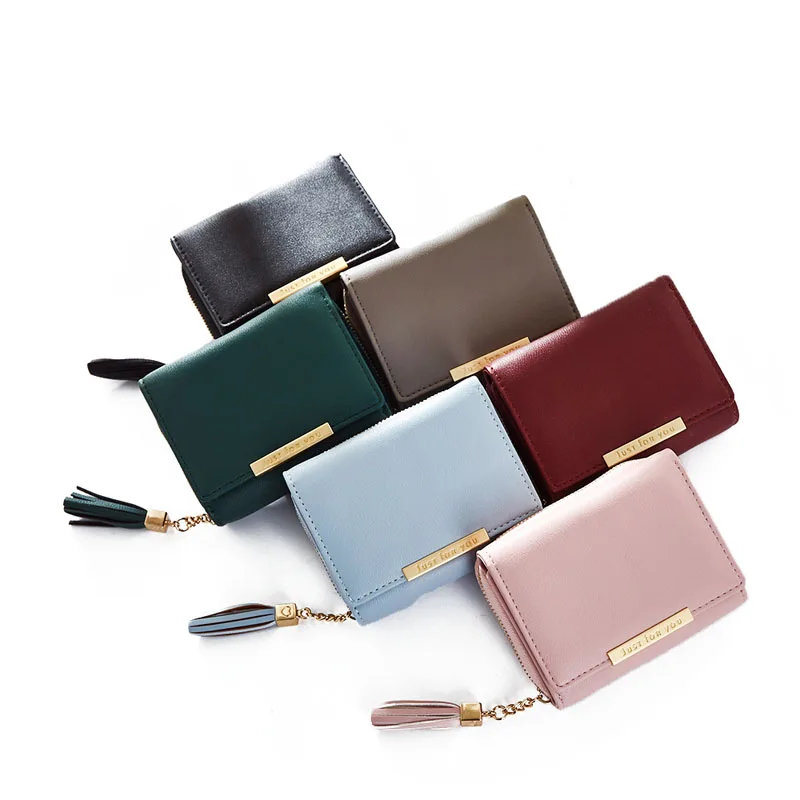 

50PCS / LOT Fashion Tassel Zipper Short Women Wallet Female Coin Purse Small Leather Wallet Credit Card Holder for Girls