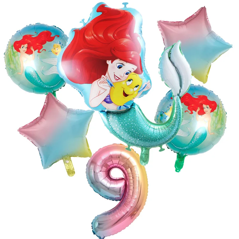 6 шт. фольгированные воздушные шары Русалка Ариэль | Дом и сад