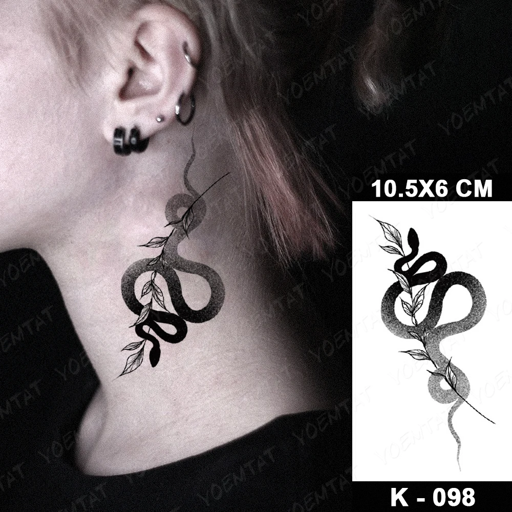 

Snake Temporary Tattoo Sticker Leaf Branch Neck Sexy Black Fake Tatu Face Shoulder Arm Men Women Glitter Kids Tato Body Art 2021