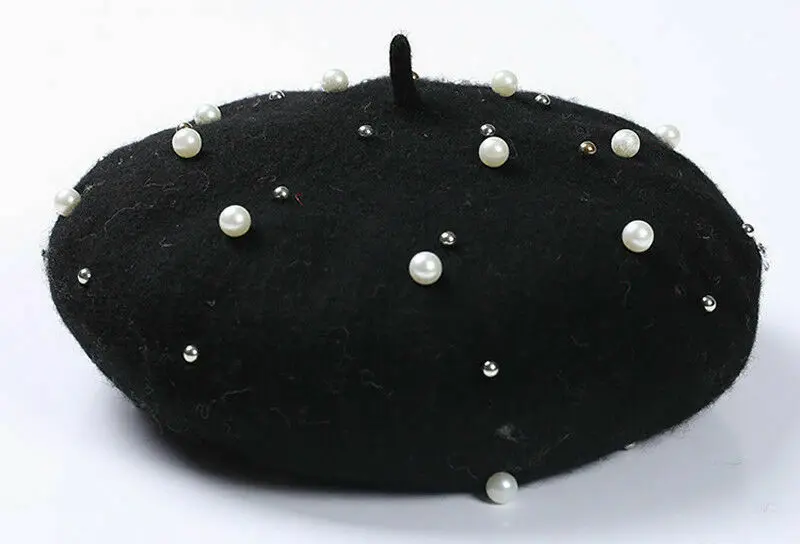 Модный французский стиль Жемчужный войлочный берет зимняя теплая шерстяная