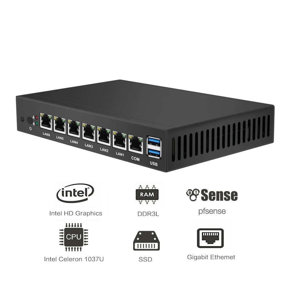 BEBEPC 6 * LAN Gigabit Ethernet Мини ПК Celeron 1037U 1 80 ГГц тонкий клиент маршрутизатор Pfsense Windows 10 Linux