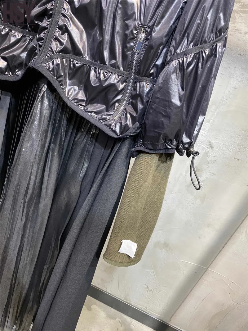 【HSY】2019 Осень Новая мода высокого класса женская черная глянцевая куртка на