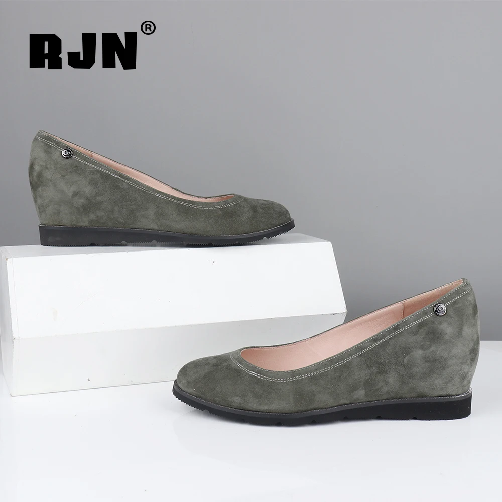 

RJN Increase Within Women's Pumps Solid Round Toe Casual Shallow Rivet Spring Autumn New Shoes Kid Suede Fashionable Pumps C599