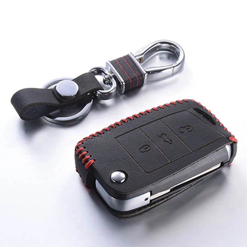 single layer red Кожаный чехол для ключей для VW Golf 7 Passat Tiguan Bora сиденье для Polo Leon Ibiza Skoda Octavia A7 чехол Брелок для ключей - Название цвета: single layer red