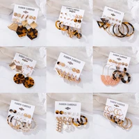 fashion gold color simulation pearl geometric drop dangle earrings set for women metal round earrings 2021 trend jewelry party