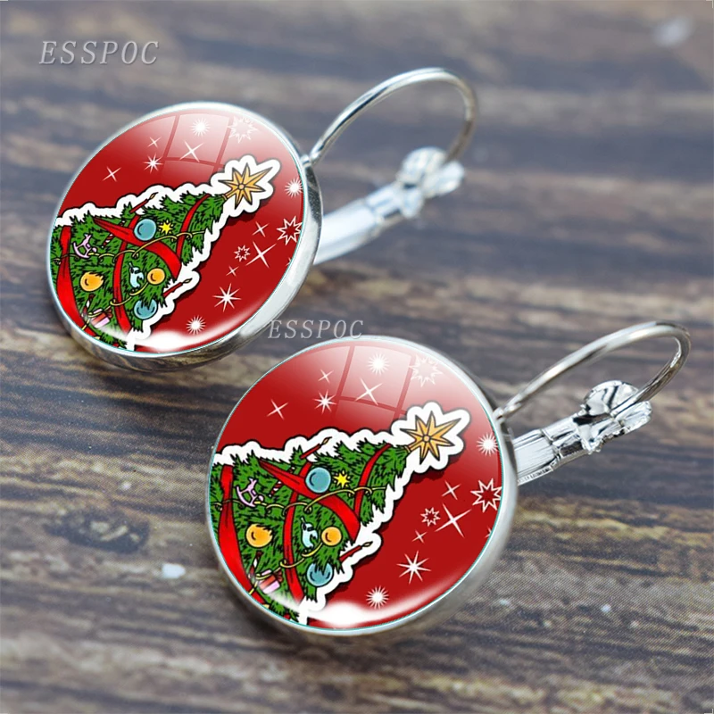

Christmas Santa Claus Hoop Earrings Christmas Tree Snowman Glass Cabochon Earrings Creative DIY Earrings For Women
