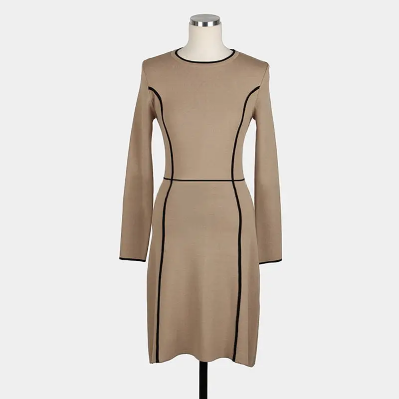 

Autumn Spring Knitting Dress Women Long Sleeve O-neck Knitted Dresses High Waist Good Elastic Elegant Korean Office Lady Vestido