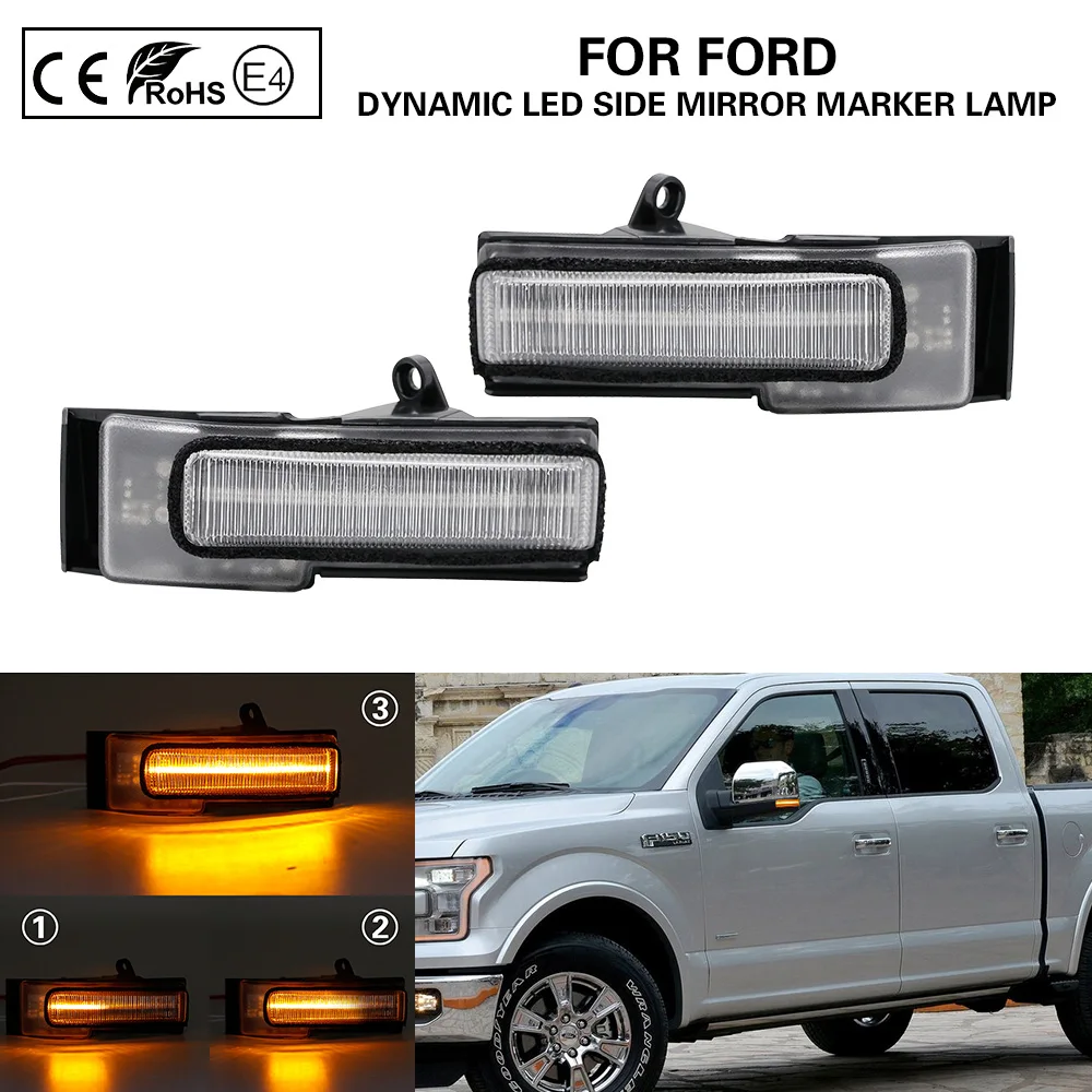 

For Ford F150 2015-2018 Dynamic LED Side Mirror Marker Lamp light Turn Signal Lamp 2PCS Clear lens