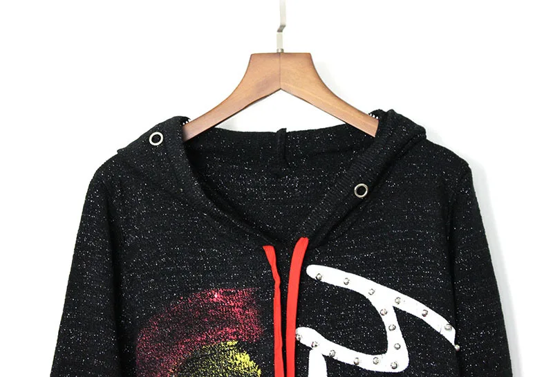 2019 Осень Зима Европейский стиль женский свитер с надписями Топы капюшоном