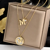 316l stainless steel a two wear double necklace female letter m sweater chain simple joker ins lengthen collarbone chain