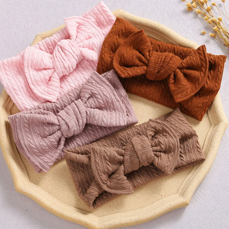 

Elastic Turban Hairband 1pc Baby Girls Head Wrap Knot Bow Headband Knitted Striped Fabric Solid Color Children Hair Accessories