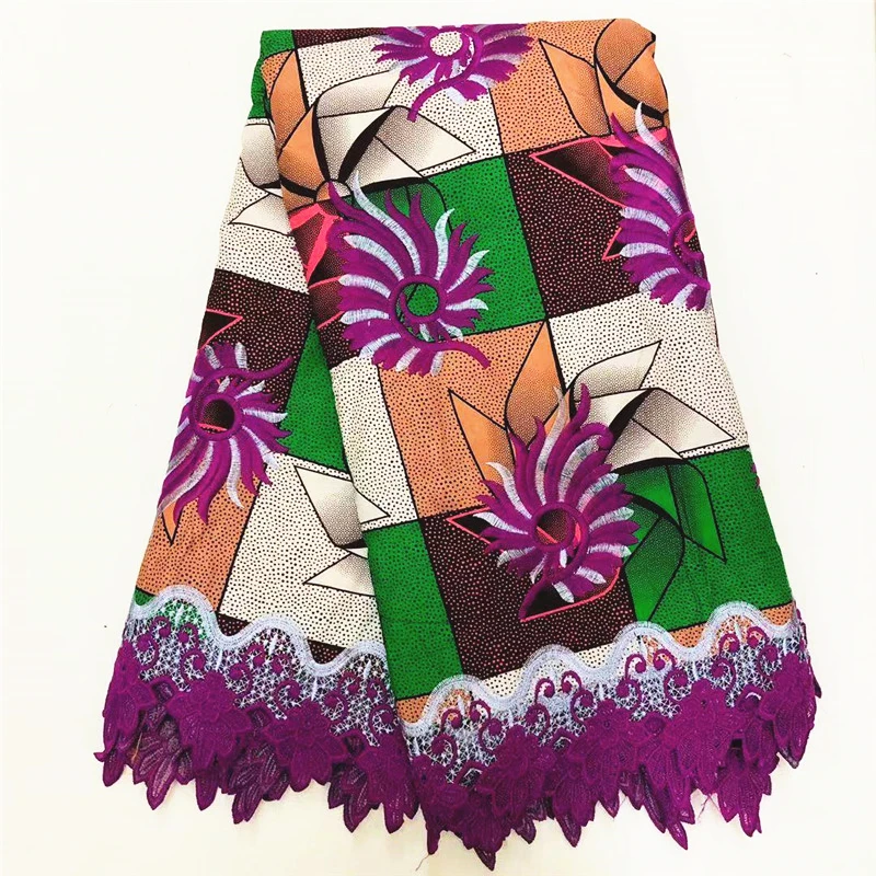 

African wax fabric embroidered ankara wax lace fabric ankara wax mix guipure lace for women party dress 6yards