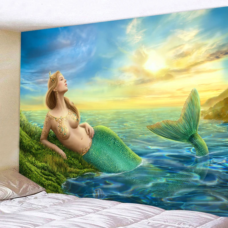 Psychedelic красочные настенные Висячие гобелены картина русалки гобелен красивая