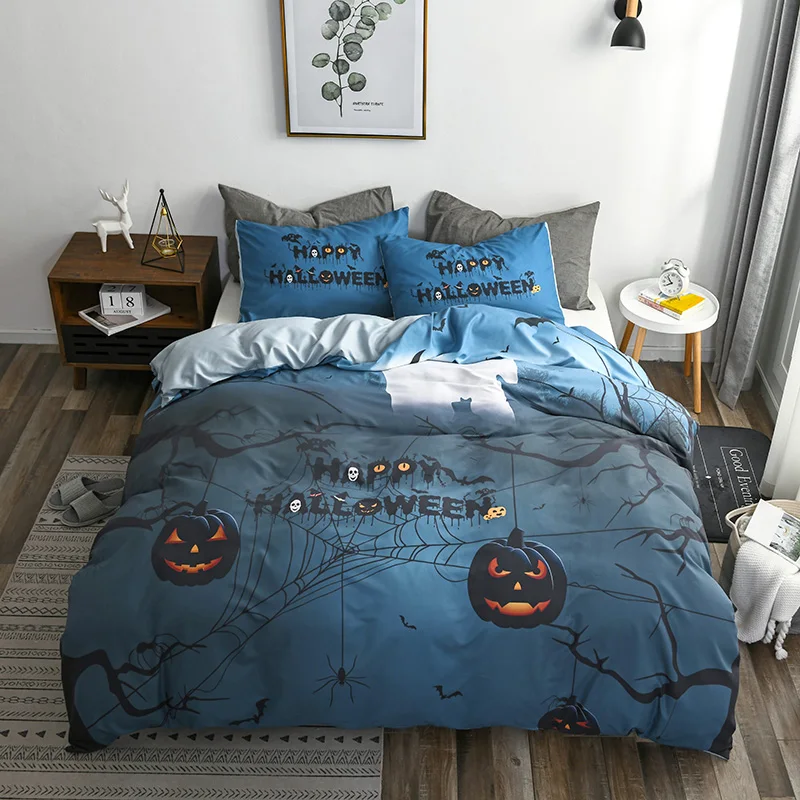 

Christmas and Happy Halloween Polyester Fabric Print Duvet/Blanket Cover Set Pillow Cases 3Pcs Bedding set