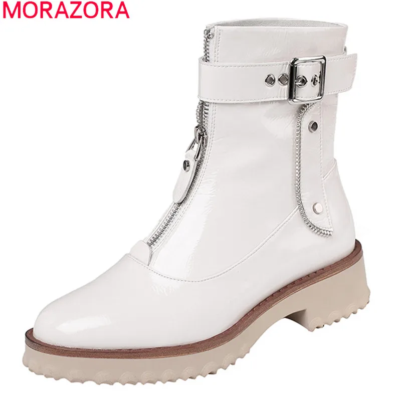 Женские ботильоны из лакированной кожи MORAZORA модные полусапожки на молнии с