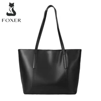 foxer womens handbags split leather commute casual totes large capacity office lady shoulder bags female top handle purse