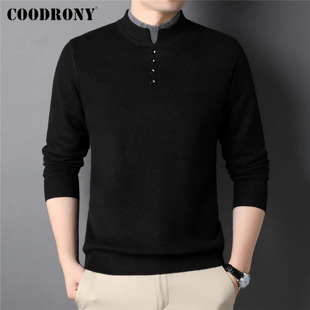 coodrony brand thick warm sweater pullover men clothes autumn winter new arrival fashion button turtleneck knitwear jumper c2140 free global shipping
