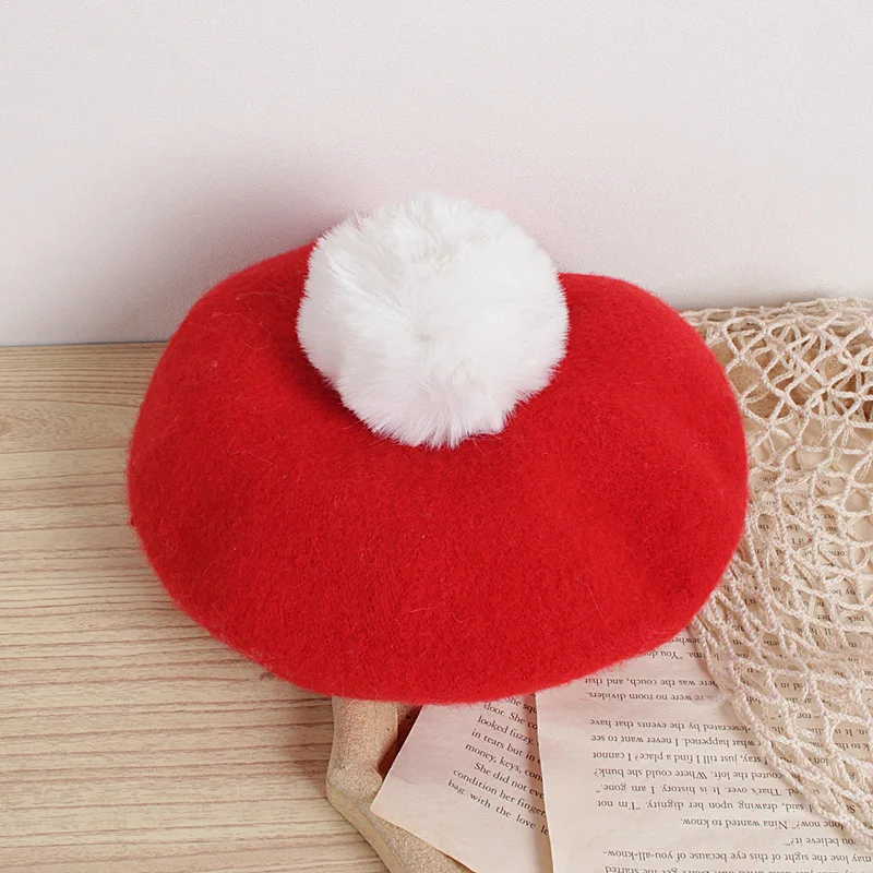 Little Girls Soft Beret Hat Classic French Style Winter Warm with Cute Pompom | Детская одежда и обувь