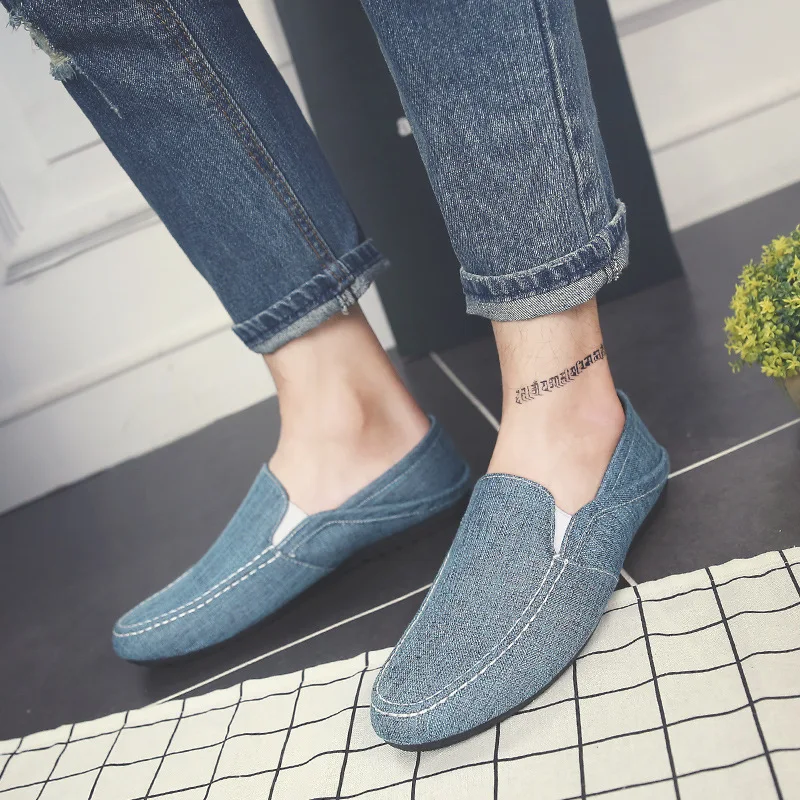 Туфли мужские легкие дышащие холщовые лоферы Повседневная модная обувь удобные