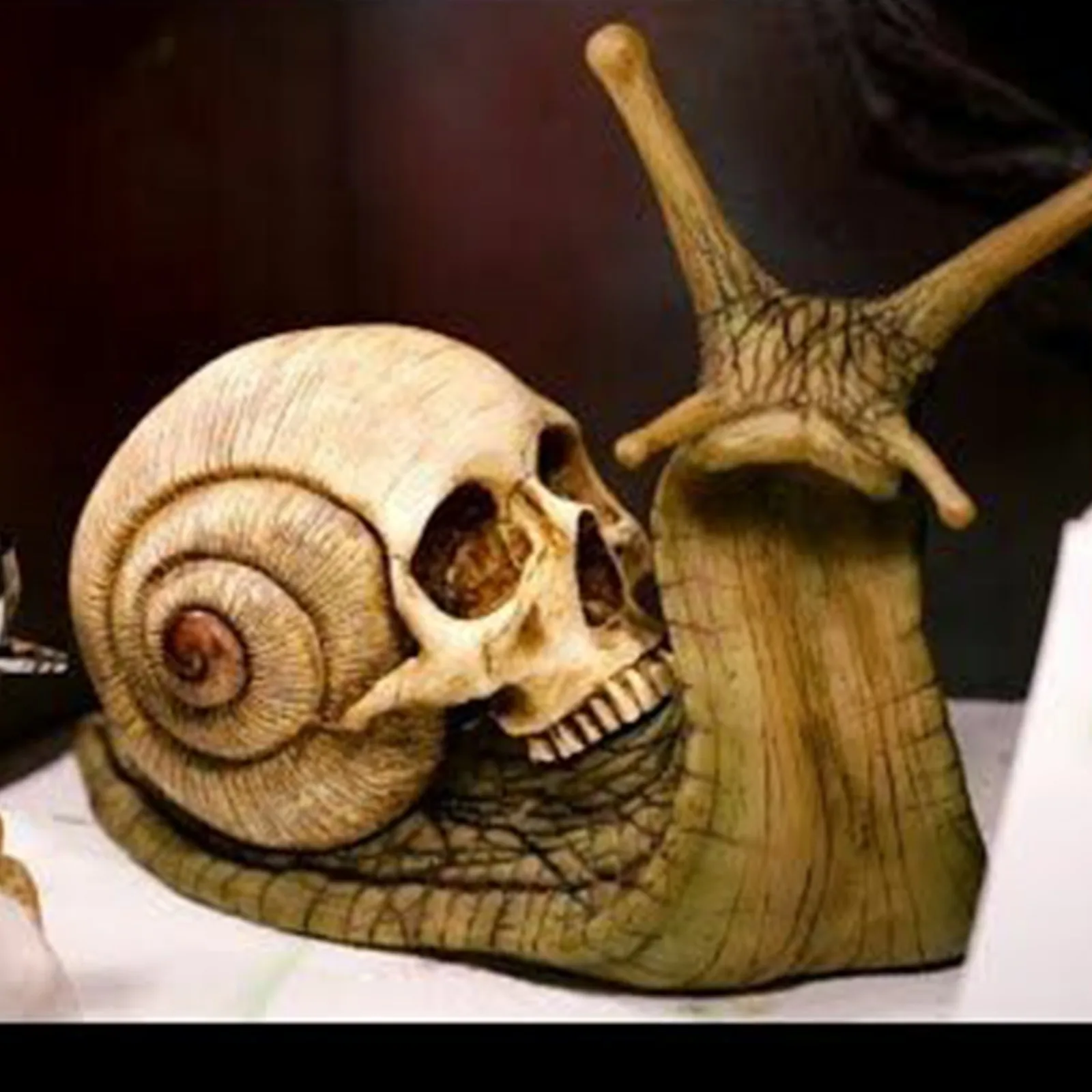 

Fun Snail Skull Sculpture Novelty Funny Toy Snail Statue Patio Snail Figurine Crafts Gothic Home Decoration Halloween Toy Family