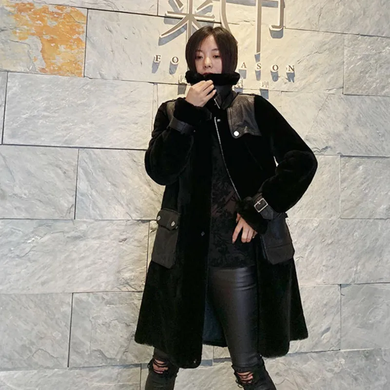 Женская куртка с подкладкой из натуральной кожи длинная теплая двухсторонняя