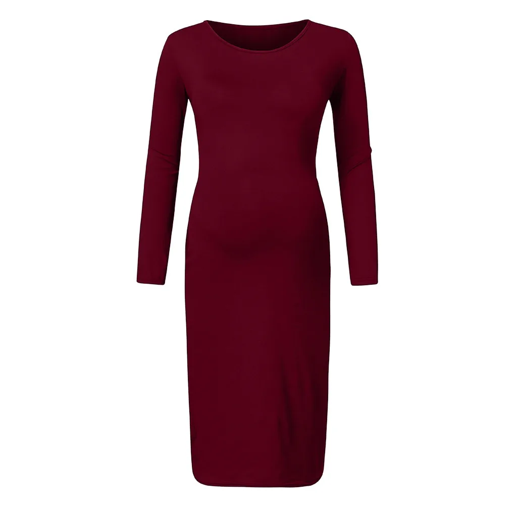 Пикантное осеннее платье для беременных женщин с круглым вырезом и длинным