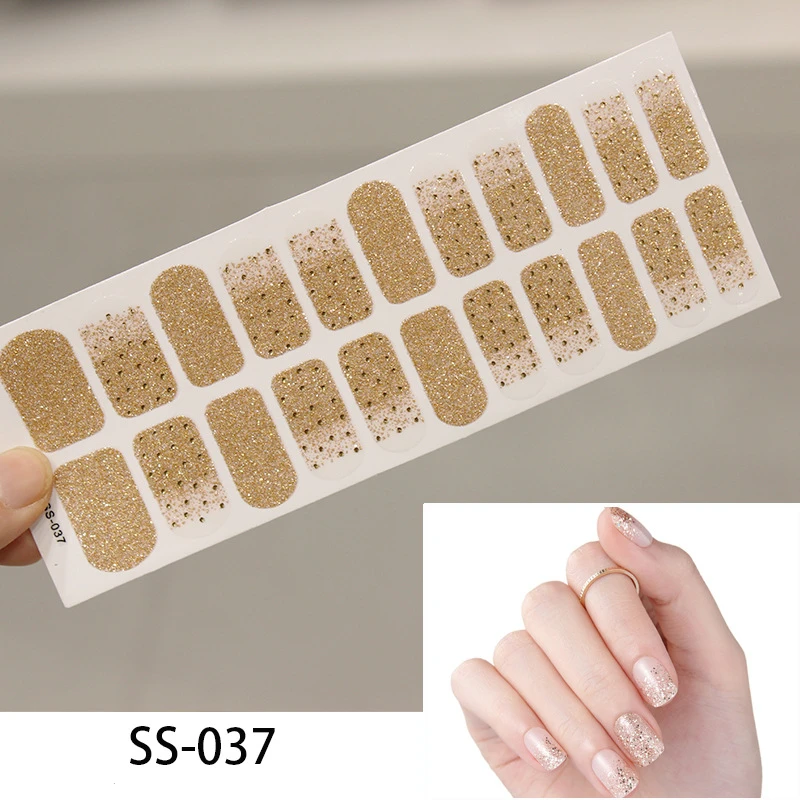 SS-037 Новые французские маникюрные обертывания 22 кончиков ногтей наклейки в полоску дизайн водостойкий лак для Ногтей Полное покрытие маникюр патч макияж инструменты - Цвет: SS-037