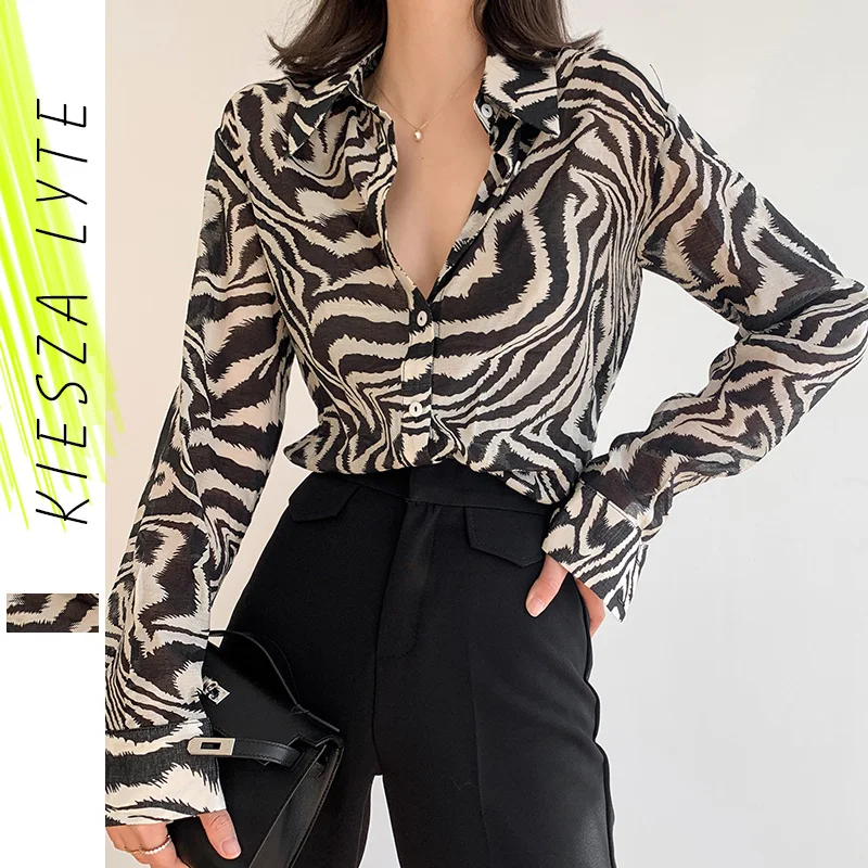 

Винтажная шифоновая блузка с принтом зебры для женщин; Сезон весна; Новинка 2023 года; Мягкие топы с длинными рукавами; Женская Туника; Blusas Mujer
